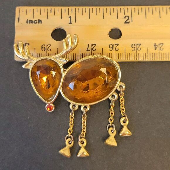 Vintage Amber Tone Crystal Dear Shaped Brooch Collectible Jewelry Gift For Her - Picture 6 of 6